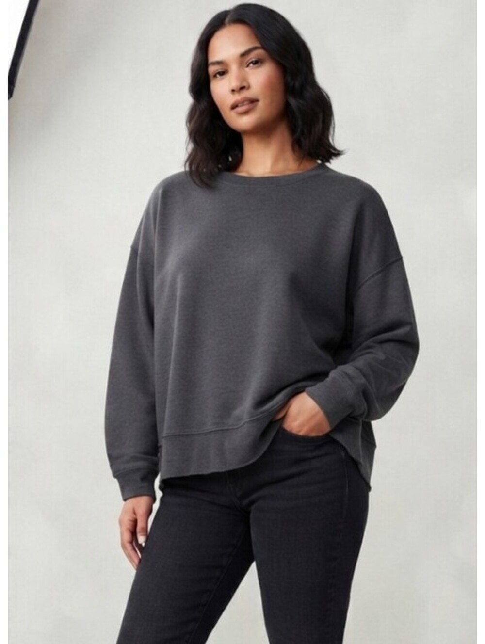 Anthropologie Charcoal Grey Raw-Hem Cropped Pullover. Size XL
